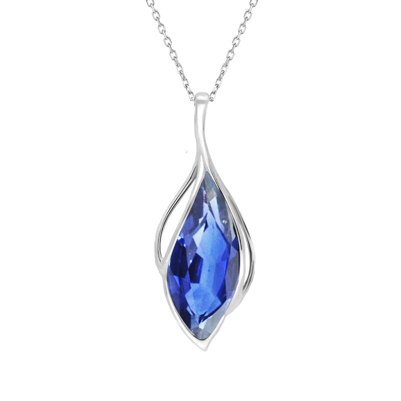 Solitär-Anhänger Marquise blauer Saphir 14K Weißgold Schmuck 2 Karat