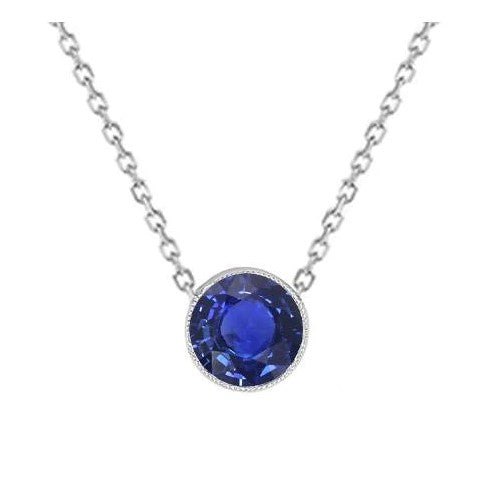 Solitär-Anhänger Runde blaue Saphir-Halskette 14K Gold 1 Karat