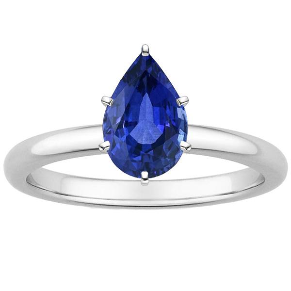 Solitär Blauer Saphir Ring Birnenschliff 2 Karat Weißgold 14K - harrychadent.de