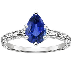 Solitär Blauer Saphir Ring Birnenschliff 4 Karat Antiker Stil