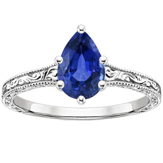 Solitär Blauer Saphir Ring Birnenschliff 4 Karat Antiker Stil - harrychadent.de