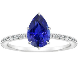 Solitär Blauer Saphir Ring Birnenschliff & Pavé Set Aus der Erde Abgebauter Natürlicher Diamanten 4,50 Karat