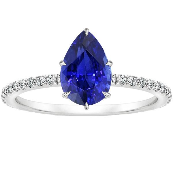 Solitär Blauer Saphir Ring Birnenschliff & Pavé Set Diamanten 4,50 Karat - harrychadent.de