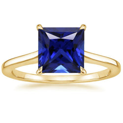 Solitär-Ceylon-Saphir-Ring aus Gelbgold 5 Karat Princess Cut