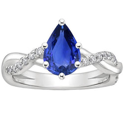 Solitär-Aus der Erde Abgebauter Natürlicher Diamantring mit Akzenten Birnenblauer Saphir 4,75 Karat