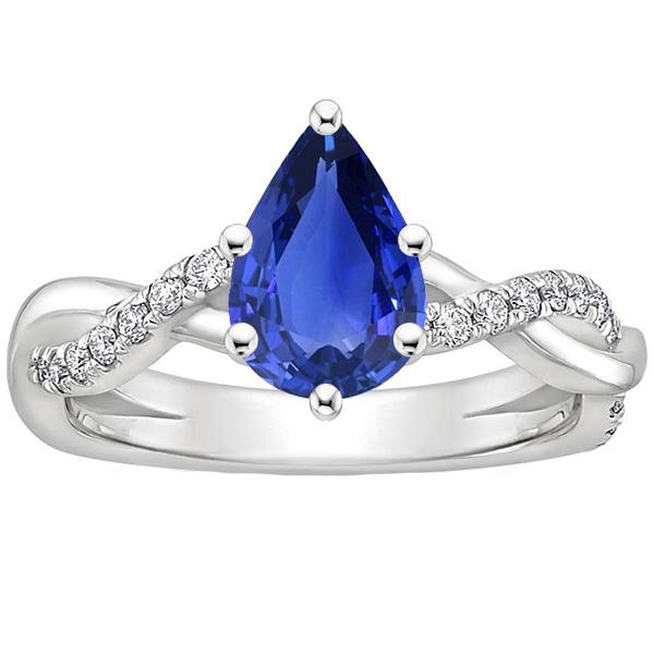 Solitär-Diamantring mit Akzenten Birnenblauer Saphir 4,75 Karat - harrychadent.de