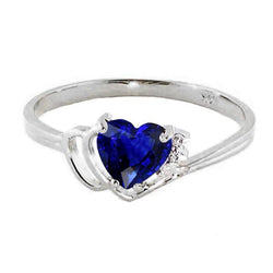 Solitär Edelstein Ring Herz Ceylon Saphir 1 Karat Weißgold 14K