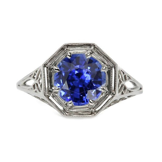Solitär-Edelstein-Ring Runder Vintage-Stil Blauer Saphir 3 Karat - harrychadent.de