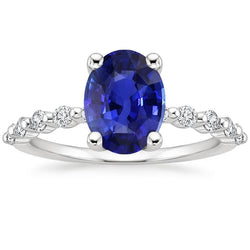 Solitär-Edelstein-Ring mit Aus der Erde Abgebauter Natürlicher Diamantakzenten Ceylon Saphir 3 Karat