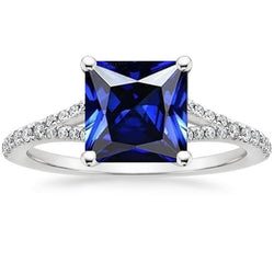 Solitär-Edelsteinring im Princess-Schliff mit Aus der Erde Abgebauter Natürlicher Diamantakzenten 6 Karat