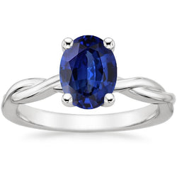 Solitär-Goldring Twist-Stil Oval Blauer Saphir 2 Karat