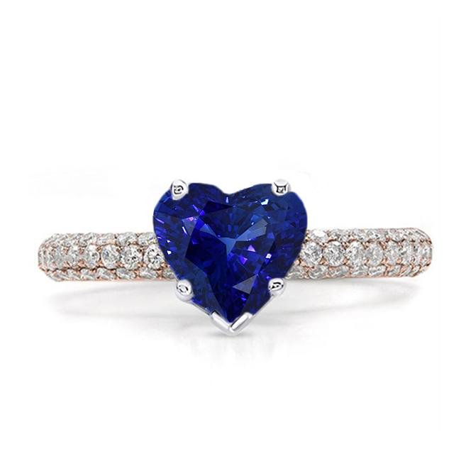 Solitär-Herz-Blauer Saphir-Ring mit Diamanten in Pave-Fassung 3,50 Karat - harrychadent.de