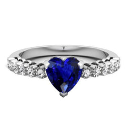Solitär-Herz-Ceylon-Saphir-Ring mit Aus der Erde Abgebauter Natürlicher Diamantakzenten 2 Karat