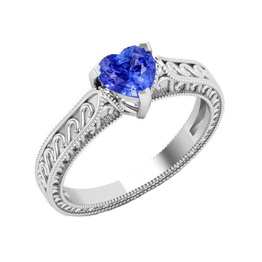 Solitär Herz Hellblauer Saphir Ring 1 Karat Filigraner Schaft Gold - harrychadent.de