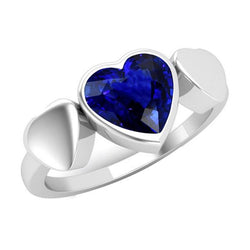 Solitär Lünette Set Herz Ceylon Saphir Jubiläumsring 2 Karat