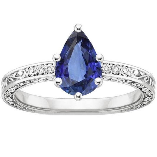 Solitär Ring Birne Blauer Saphir Mit Diamant Filigran Schaft 4 Karat - harrychadent.de