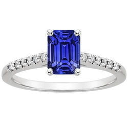 Solitär-Ring Blauer Saphir mit Akzenten Pave-Set Aus der Erde Abgebauter Natürlicher Diamanten 4 Karat