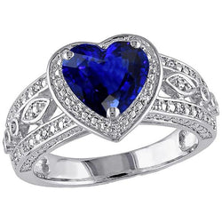 Solitär Ring Herz Tiefblauer Saphir Vintage Style 2 Karat