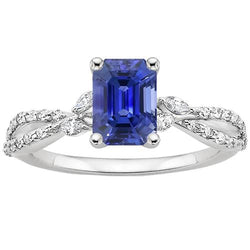 Solitär-Ring mit Marquise-Aus der Erde Abgebauter Natürlicher Diamant-Akzenten & blauem Saphir 4 Karat