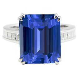 Solitär Smaragd Ring Ceylon Saphir mit Prinzessin Akzenten 5 Karat