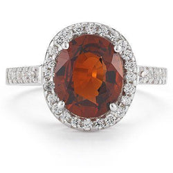 Solitär mit Akzent 11,40 ct Granat und Aus der Erde Abgebauter Natürlicher Diamanten Ring Weißgold 14K