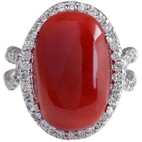 Solitär mit Akzent 13,75 ct Roter Koralle Und Diamanten Ring Neu - harrychadent.de