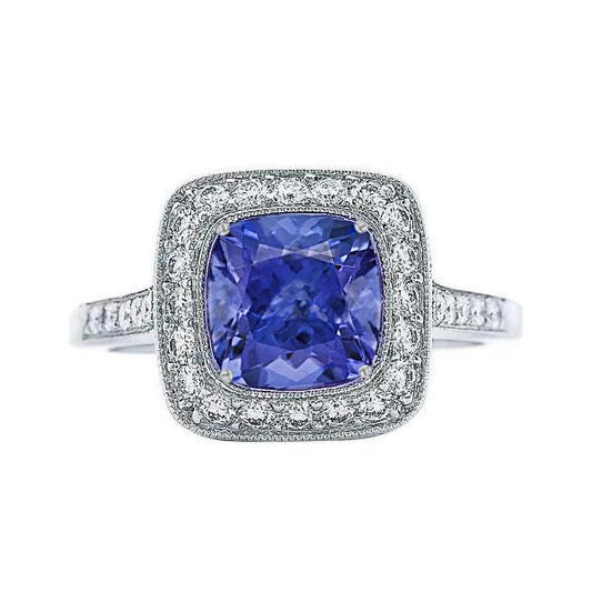 Solitär mit Akzent 18 Karat Tansanit mit Diamanten Ring Weißgold - harrychadent.de