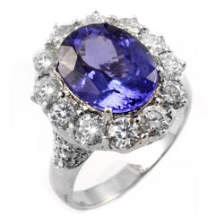 Solitär mit Akzent 7,25 ct. Tansanit und Aus der Erde Abgebauter Natürlicher Diamanten Ring