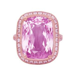 Solitär mit Akzenten 25,90 Ct. Kunzit und Aus der Erde Abgebauter Natürlicher Diamanten Ring Roségold