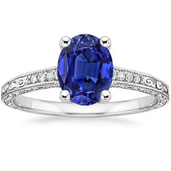 Solitär mit Akzenten Blauer Saphirring Milgrain Schaft 3 Karat