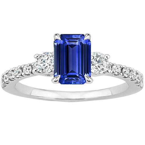 Solitär mit Akzenten Blauer Saphirring Smaragd & Diamanten 5 Karat - harrychadent.de