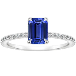 Solitär mit Akzenten Pave Set Ring Blauer Saphir & Aus der Erde Abgebauter Natürlicher Diamanten 3 Karat