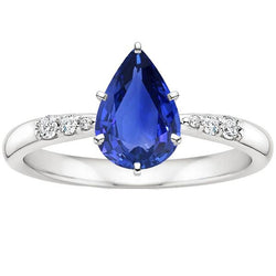 Solitär mit Akzenten Ring Birne Ceylon Saphir & Aus der Erde Abgebauter Natürlicher Diamanten 4 Karat