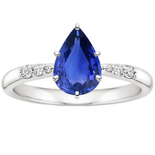 Solitär mit Akzenten Ring Birne Ceylon Saphir & Diamanten 4 Karat - harrychadent.de