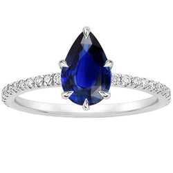 Solitär mit Akzenten Ring Birnenblauer Saphir & Aus der Erde Abgebauter Natürlicher Diamanten 3.50 Karat