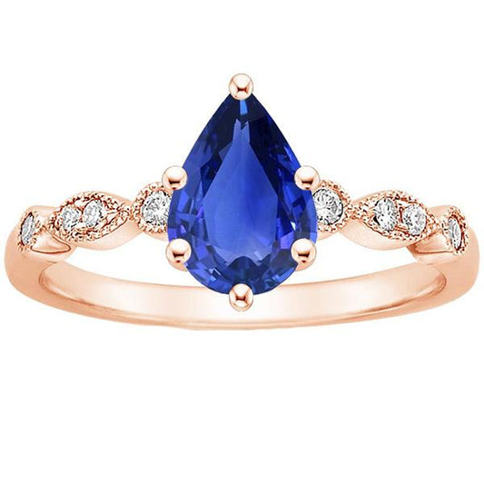 Solitär mit Akzenten Ring Birnenblauer Saphir & Diamanten 3.50 Karat - harrychadent.de
