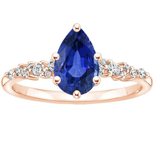Solitär mit Akzenten Ring Birnenblauer Saphir & Diamanten 4,50 Karat - harrychadent.de