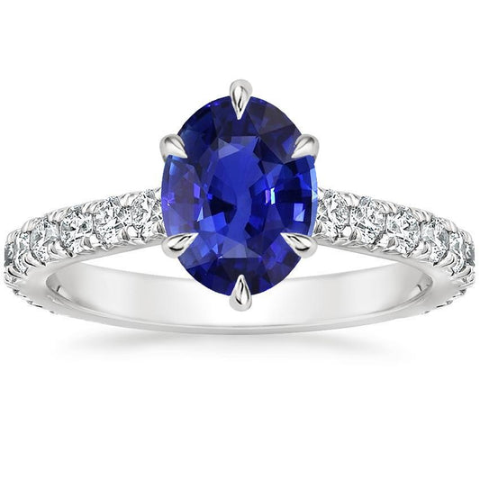 Solitär mit Akzenten Ring Blauer Saphir & Pave Diamant 4 Karat besetzt - harrychadent.de