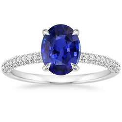 Solitär mit Akzenten Ring Oval Blauer Saphir & Aus der Erde Abgebauter Natürlicher Diamanten 5,25 Karat