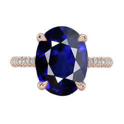 Solitär mit Akzenten Ring Oval Blauer Saphir & Aus der Erde Abgebauter Natürlicher Diamanten 5,50 Karat