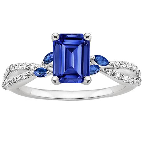 Solitär mit Akzenten Ring Smaragd & Marquise Blaue Saphire 4 Karat - harrychadent.de