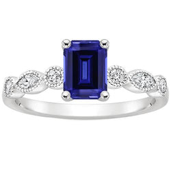 Solitär mit Akzenten Ring Smaragdblauer Saphir & Aus der Erde Abgebauter Natürlicher Diamant 4 Karat