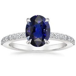 Solitär mit Aus der Erde Abgebauter Natürlicher Diamantakzenten Verlobungsring Blauer Saphir 4 Karat
