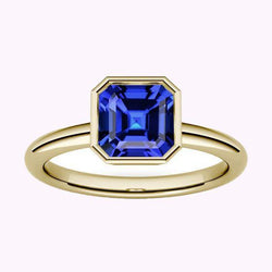 Solitärring 1,50 Karat Lünette Set Asscher Saphir Gelbgold 14K