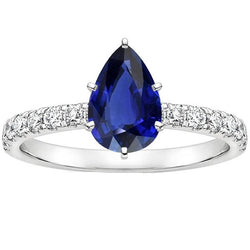 Solitärring Birnenblauer Saphir Pave Set Aus der Erde Abgebauter Natürlicher Diamantakzente 5,25 Karat
