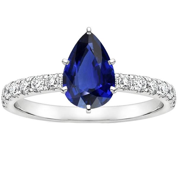 Solitärring Birnenblauer Saphir Pave Set Diamantakzente 5,25 Karat - harrychadent.de