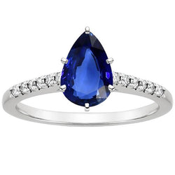 Solitärring Birnenblauer Saphir mit Akzenten Pave Aus der Erde Abgebauter Natürlicher Diamanten 5 Karat