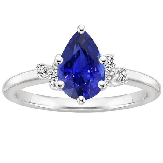 Solitärring Birnenblauer Saphir mit runden Diamantakzenten 5 Karat - harrychadent.de