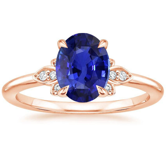 Solitärring Blauer Saphir & Diamantakzente 4 Karat Blumenstil - harrychadent.de