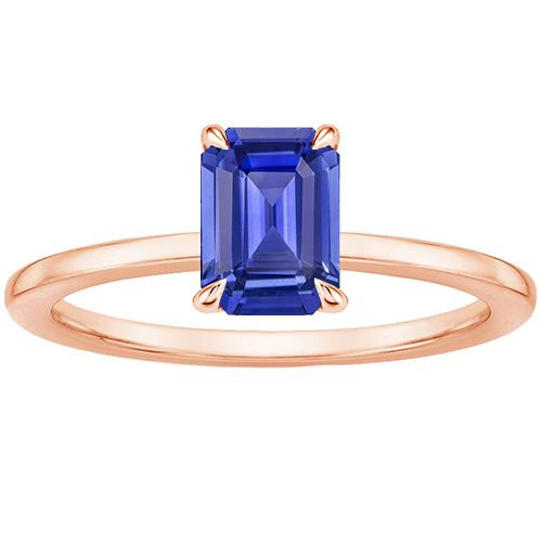 Solitärring Ceylon Saphir 3 Karat Roségold im Smaragdschliff 14K - harrychadent.de